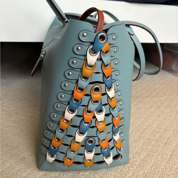 Coach Blue Rogue Tote With Unique Colorful Side Details - Picture 4 of 8